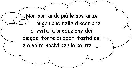 Fumetto 4: Non portando più le sostanze organiche nelle discariche si evita la produzione dei biogas, fonte di odori fastidiosi e a volte nocivi per la salute ……